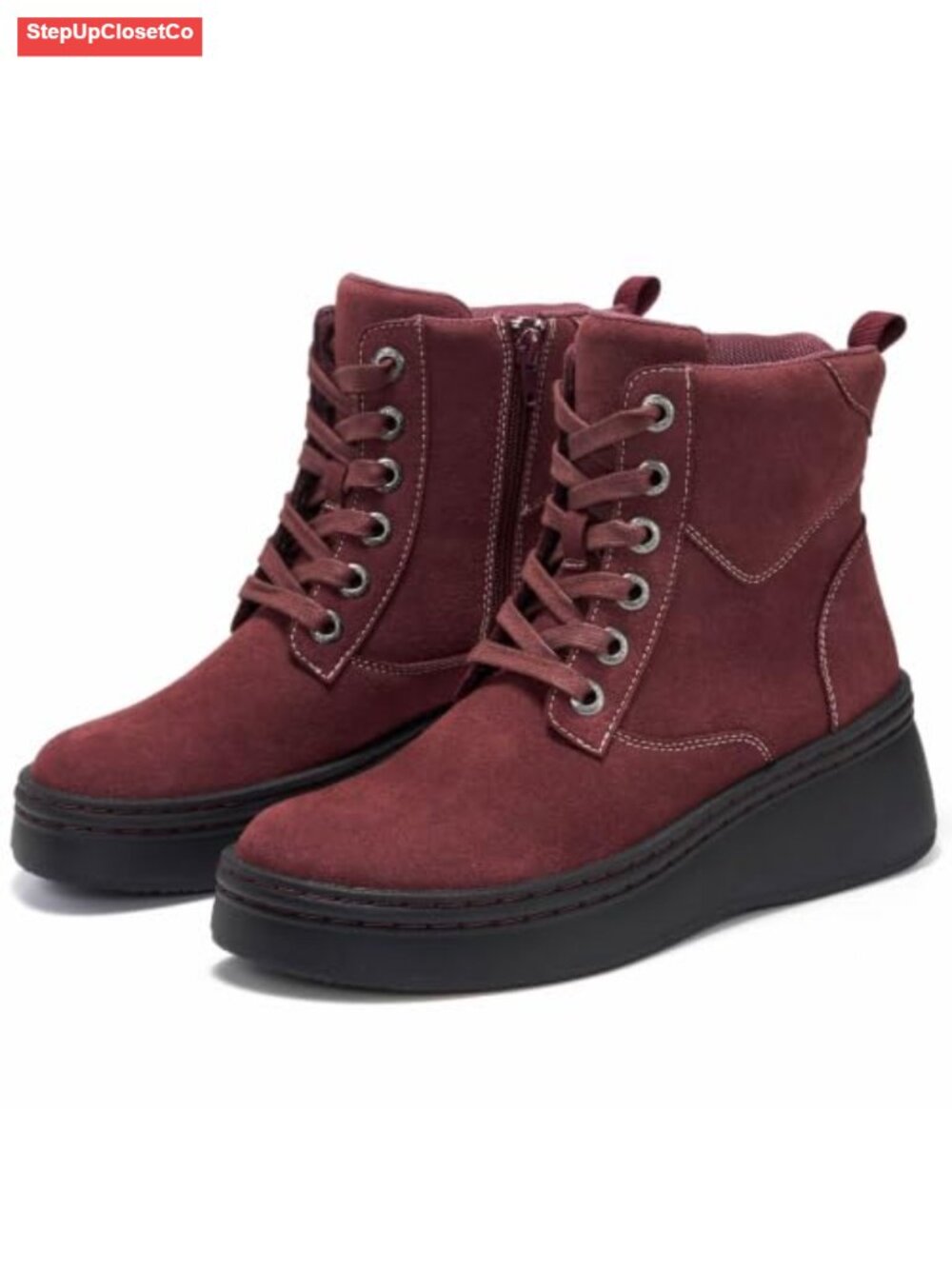 Genuine Leather Platform Ankle Boots for Women - Inside Zip, Memory Foam,